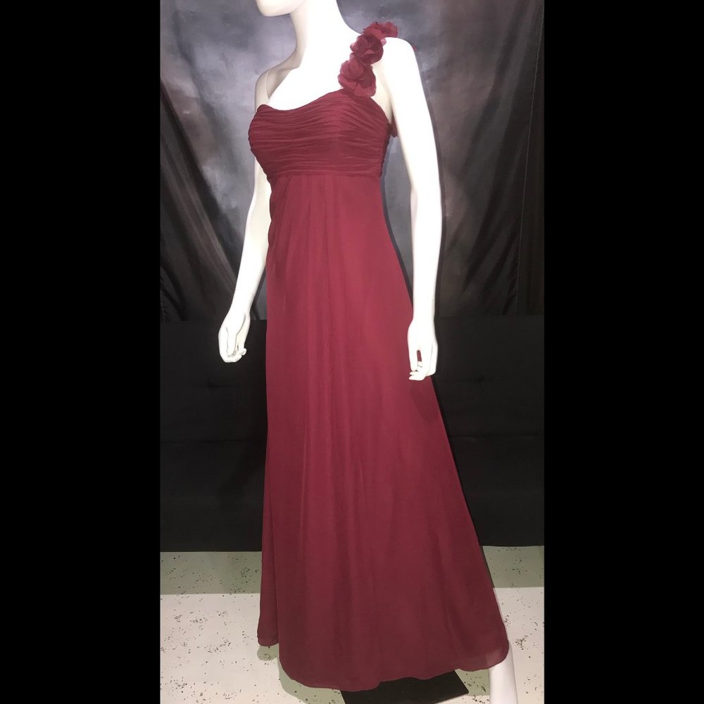 Vtg Jordan Maroon Chiffon One Shoulder Formal Gown